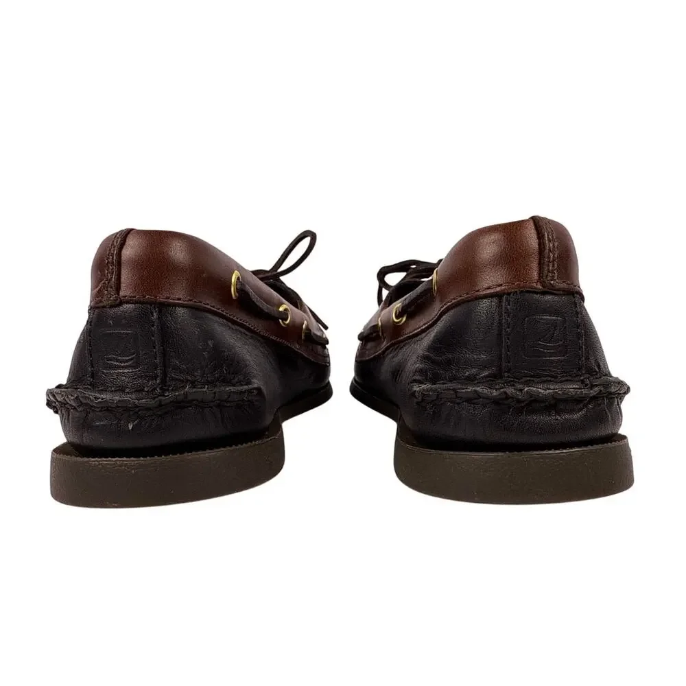 Sperry Boat Shoe Authentic Original 2-Eye Men's 11 W Black Amaretto Leather Moc